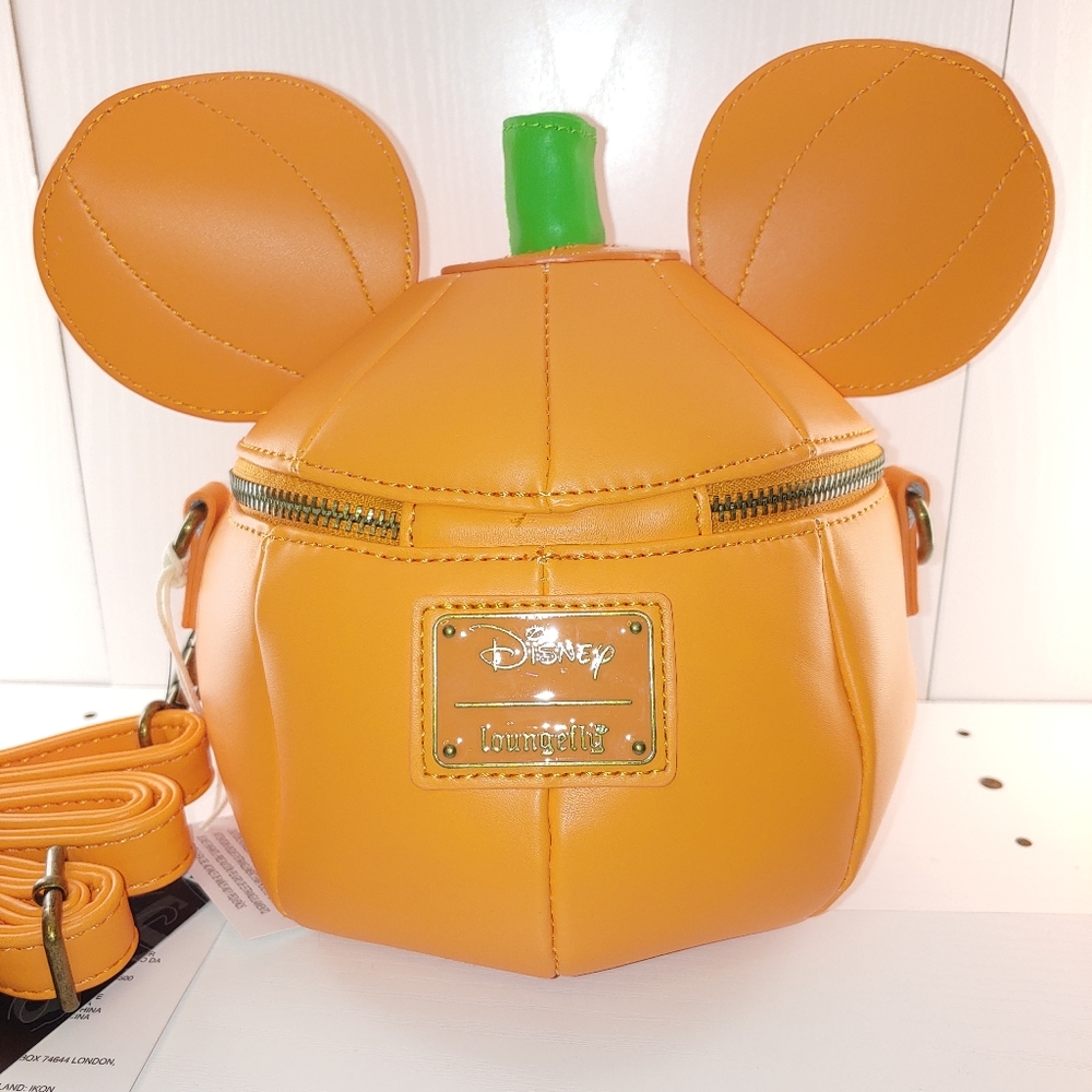 Loungefly Mickey O'Lantern Glow In The Dark Pumpkin Crossbody Bag - Picture 7 of 11